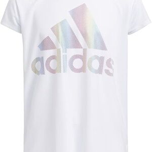 Adidas Kids White rainbow scoop neck Tshirt youth small 7/8